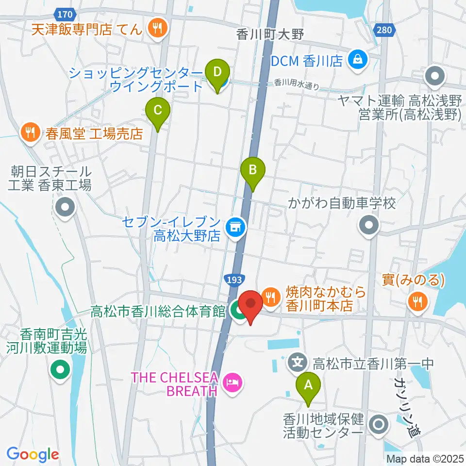 高松市香川総合体育館周辺のカフェ一覧地図