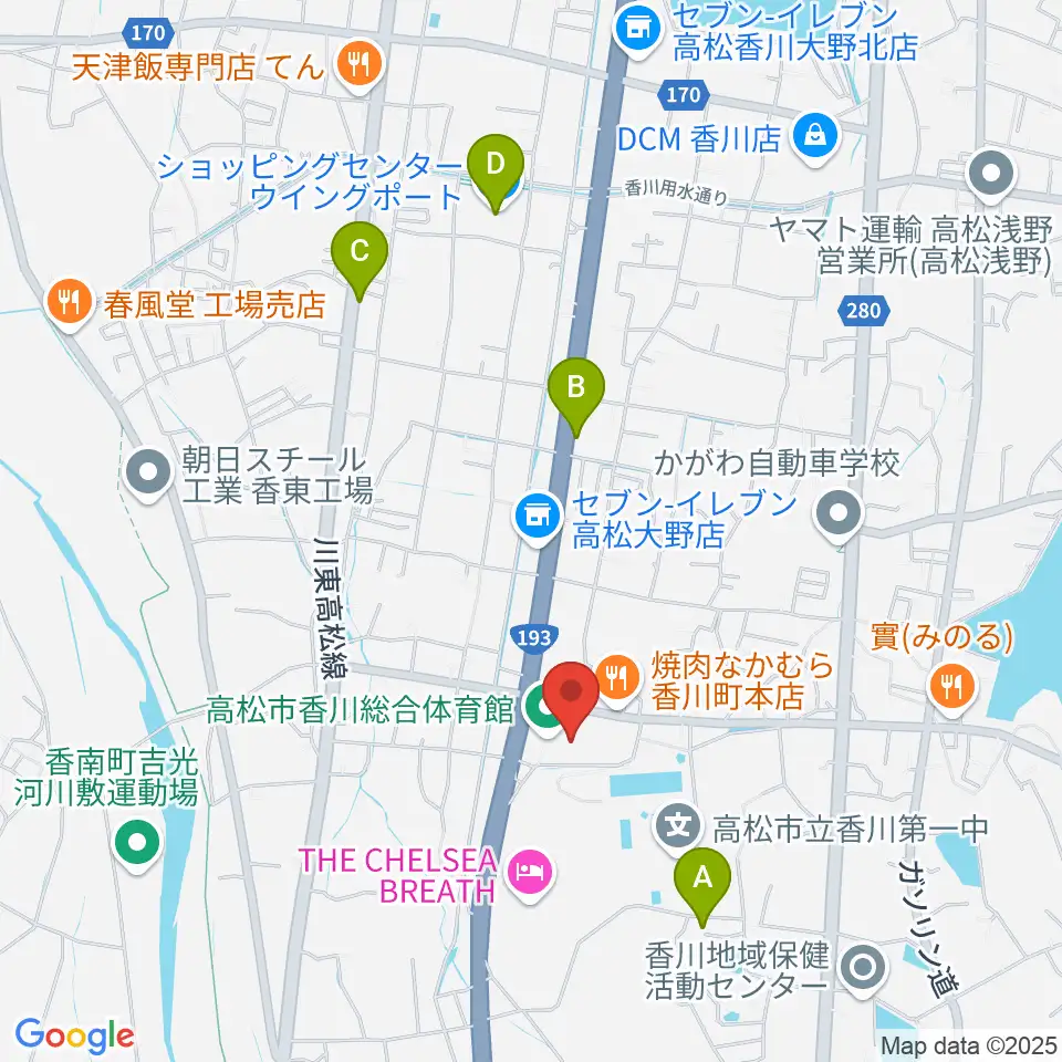 高松市香川総合体育館周辺のカフェ一覧地図