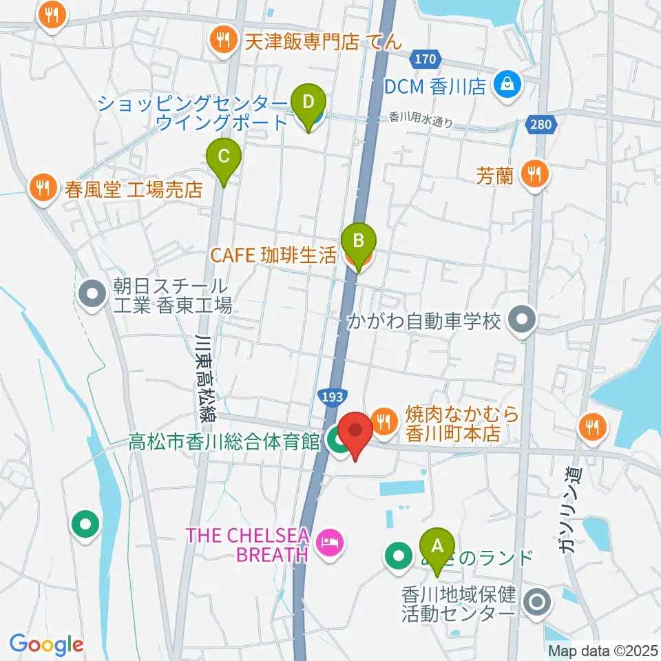 高松市香川総合体育館周辺のカフェ一覧地図