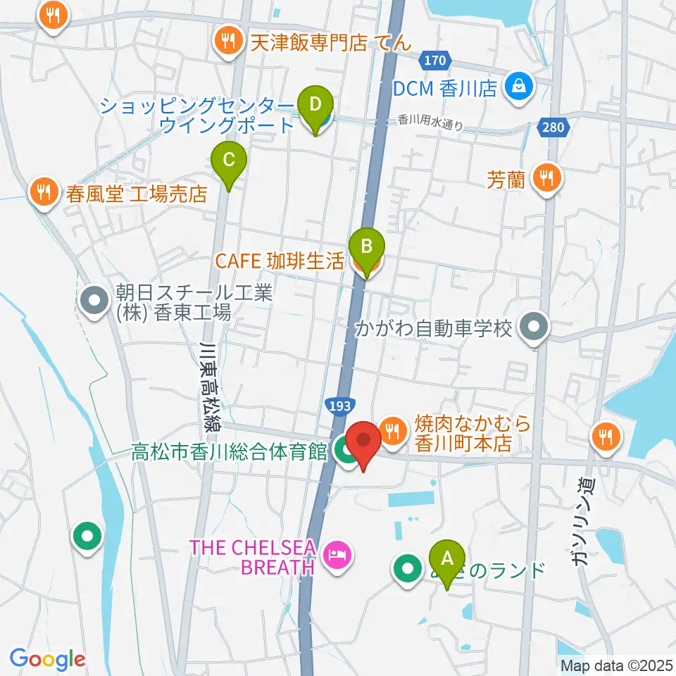 高松市香川総合体育館周辺のカフェ一覧地図