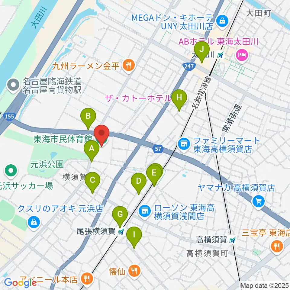 東海市民体育館周辺のカフェ一覧地図