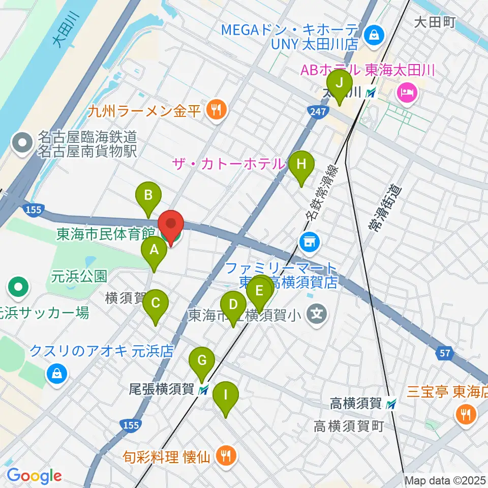 東海市民体育館周辺のカフェ一覧地図