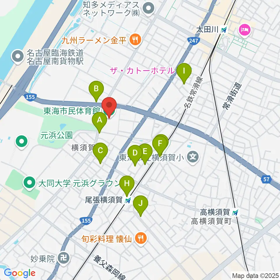 東海市民体育館周辺のカフェ一覧地図