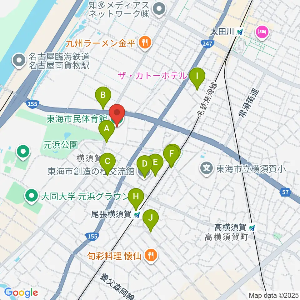 東海市民体育館周辺のカフェ一覧地図