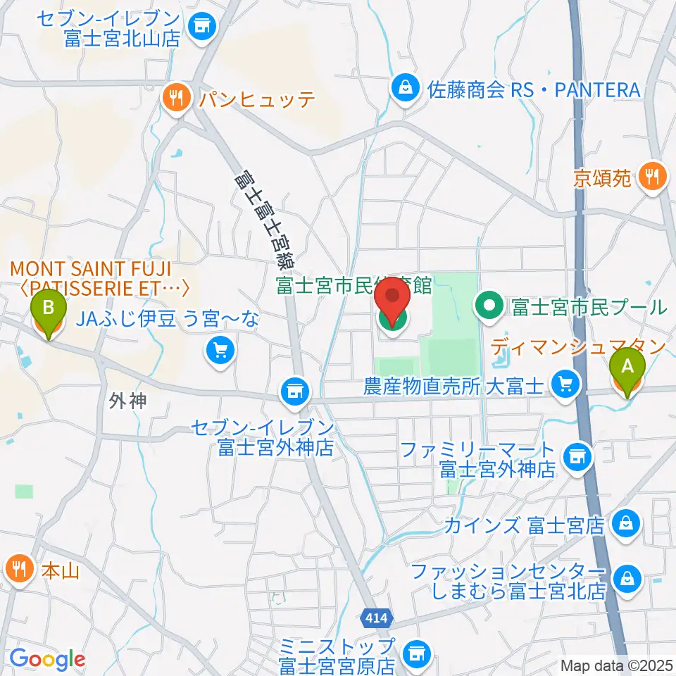 富士宮市民体育館周辺のカフェ一覧地図