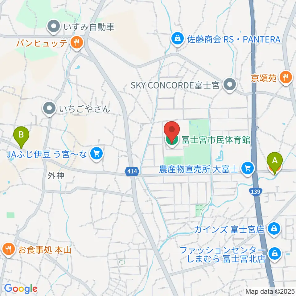 富士宮市民体育館周辺のカフェ一覧地図
