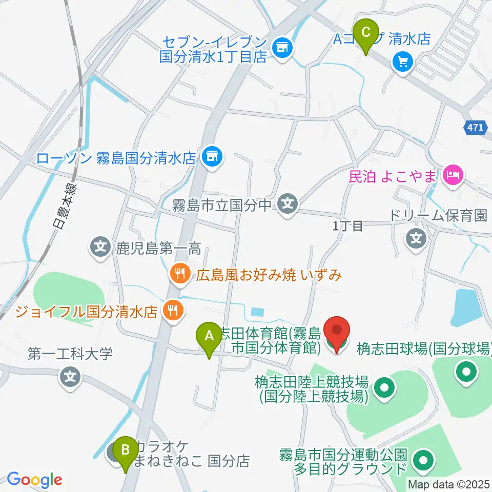 桷志田体育館周辺のカフェ一覧地図