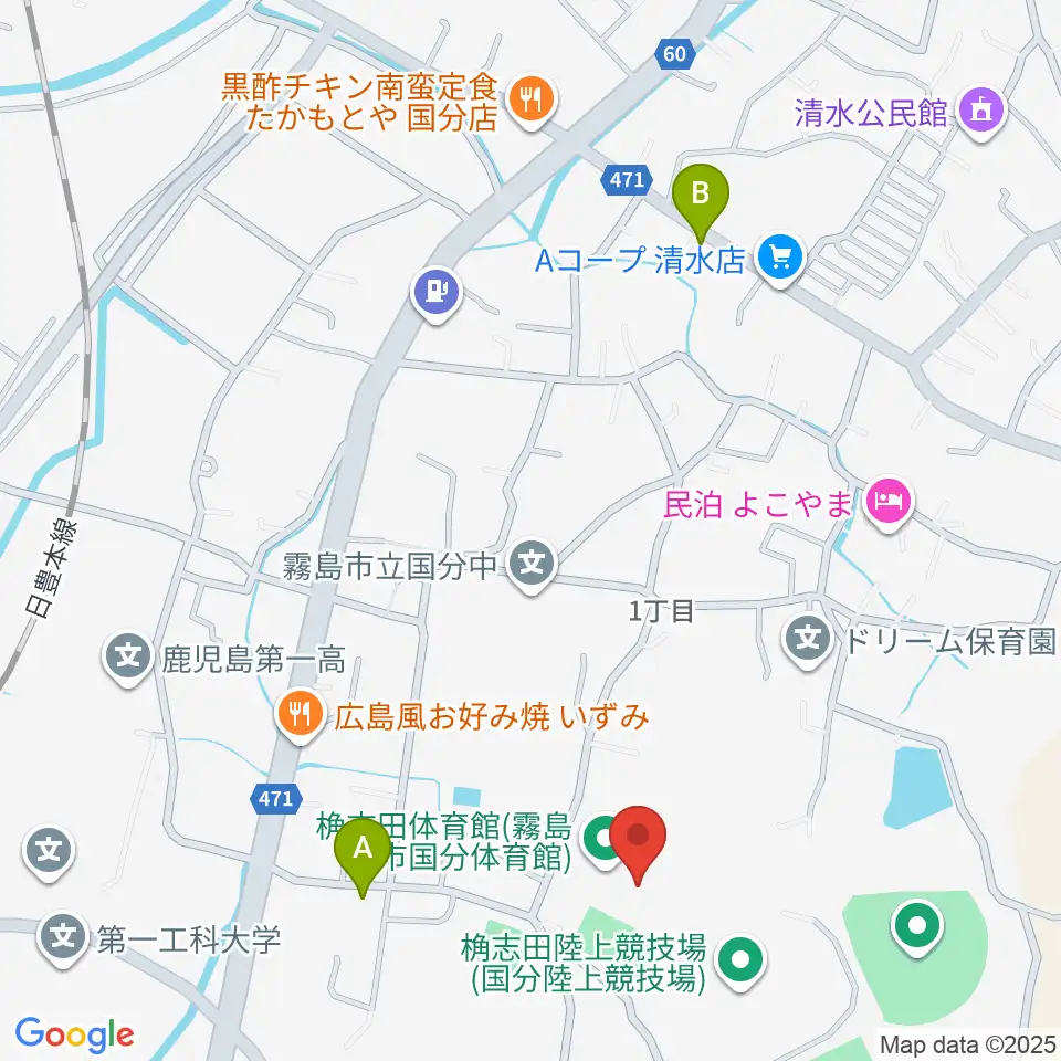 桷志田体育館周辺のカフェ一覧地図