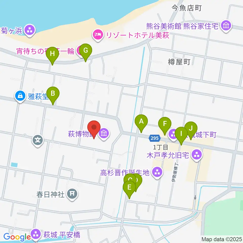 萩博物館周辺のカフェ一覧地図