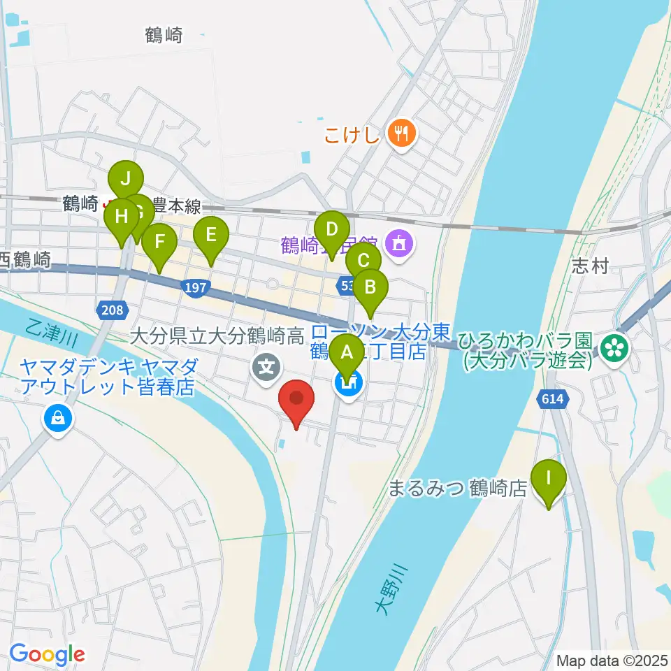 毛利空桑記念館周辺のカフェ一覧地図