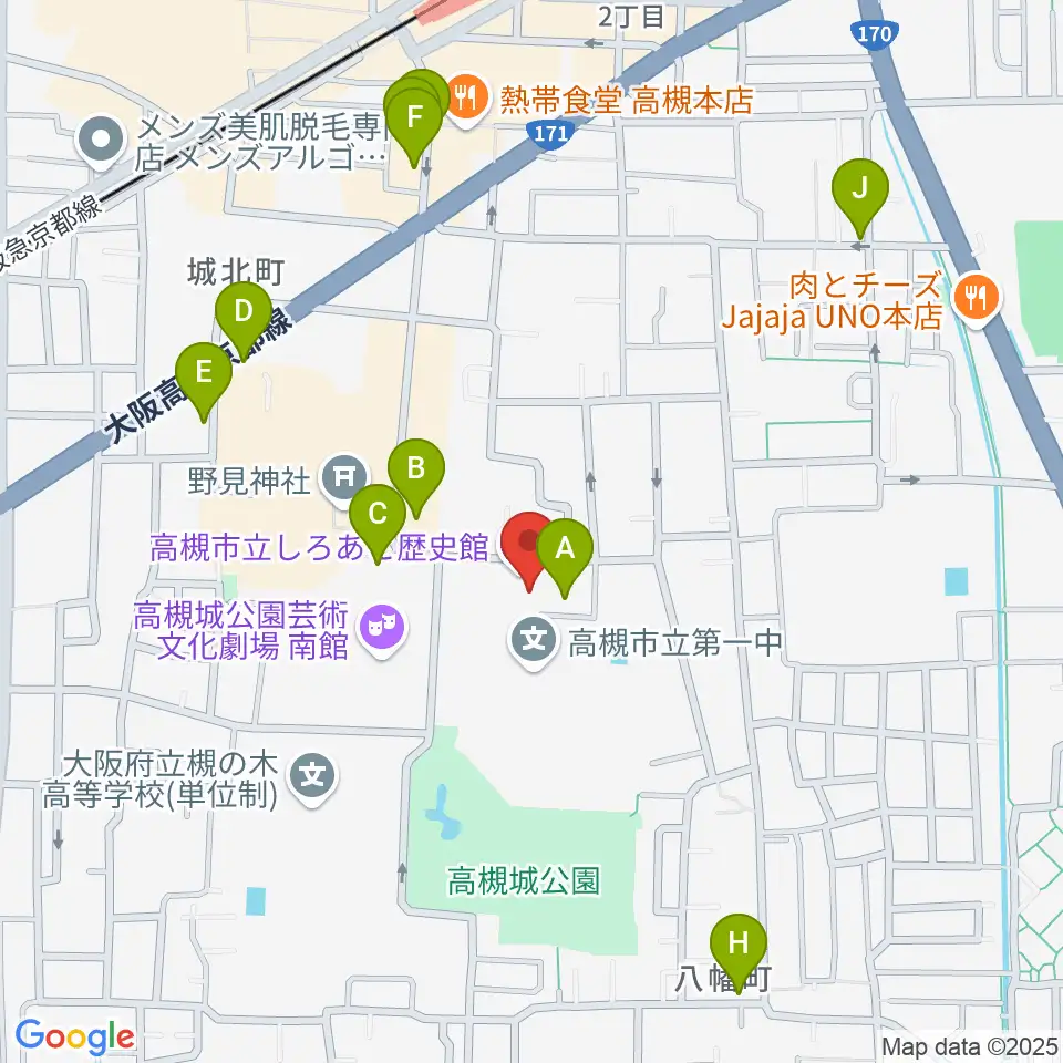 高槻市立しろあと歴史館周辺のカフェ一覧地図