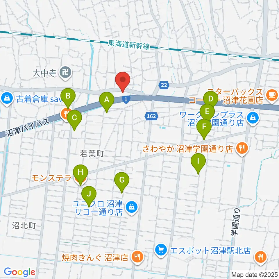 沼津市明治史料館周辺のカフェ一覧地図