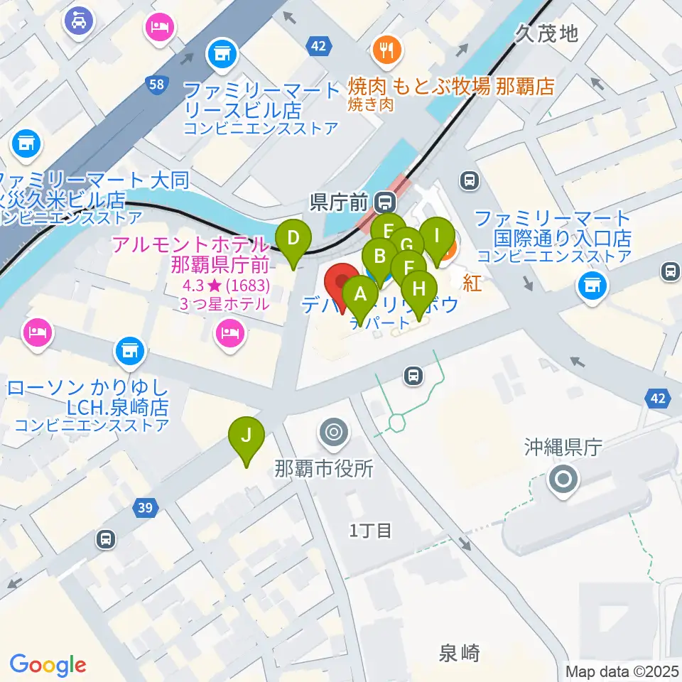 那覇市歴史博物館周辺のカフェ一覧地図