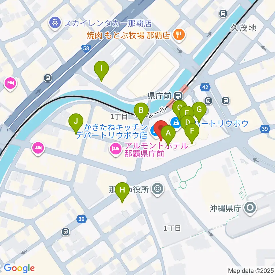 那覇市歴史博物館周辺のカフェ一覧地図