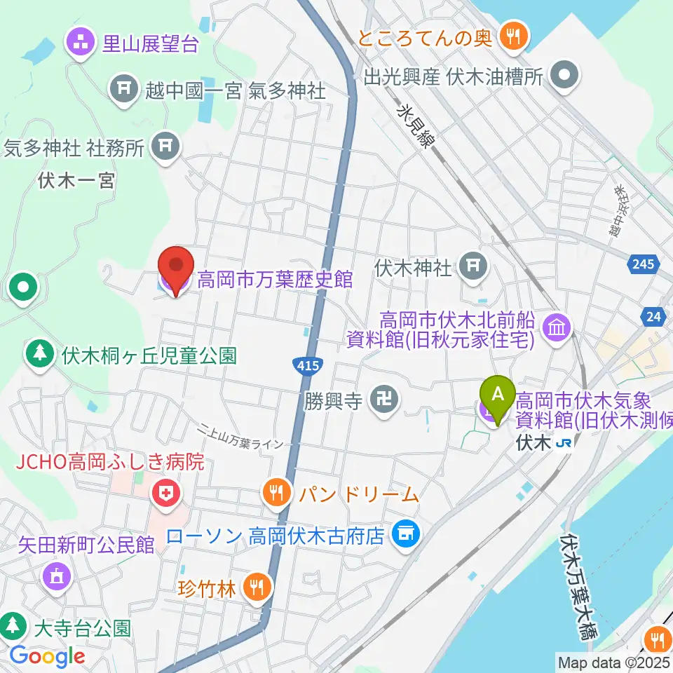 高岡市万葉歴史館周辺のカフェ一覧地図