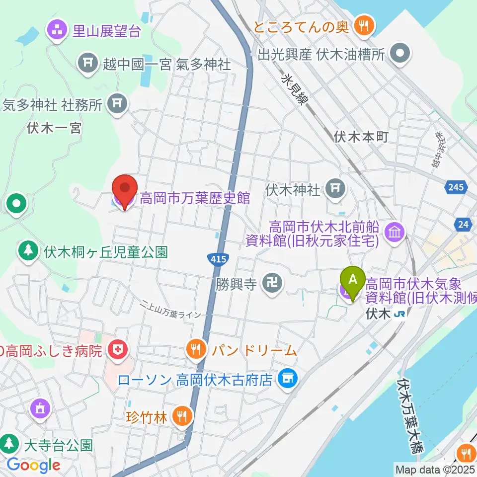 高岡市万葉歴史館周辺のカフェ一覧地図