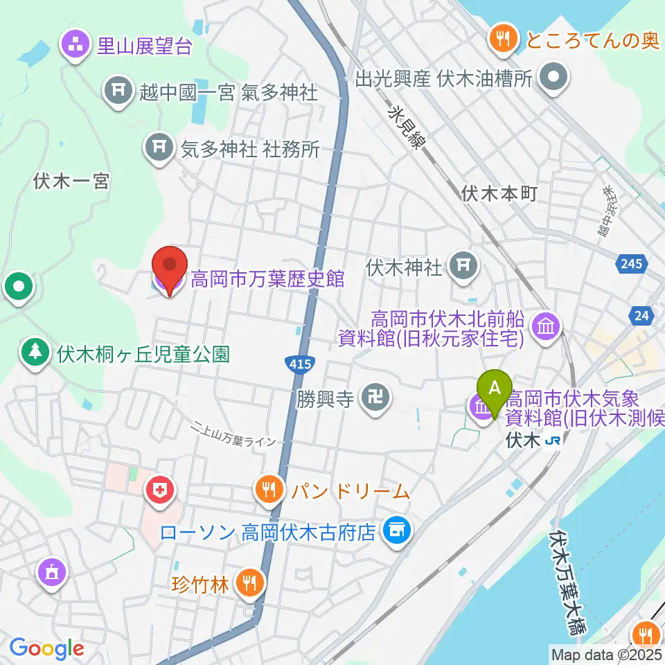 高岡市万葉歴史館周辺のカフェ一覧地図