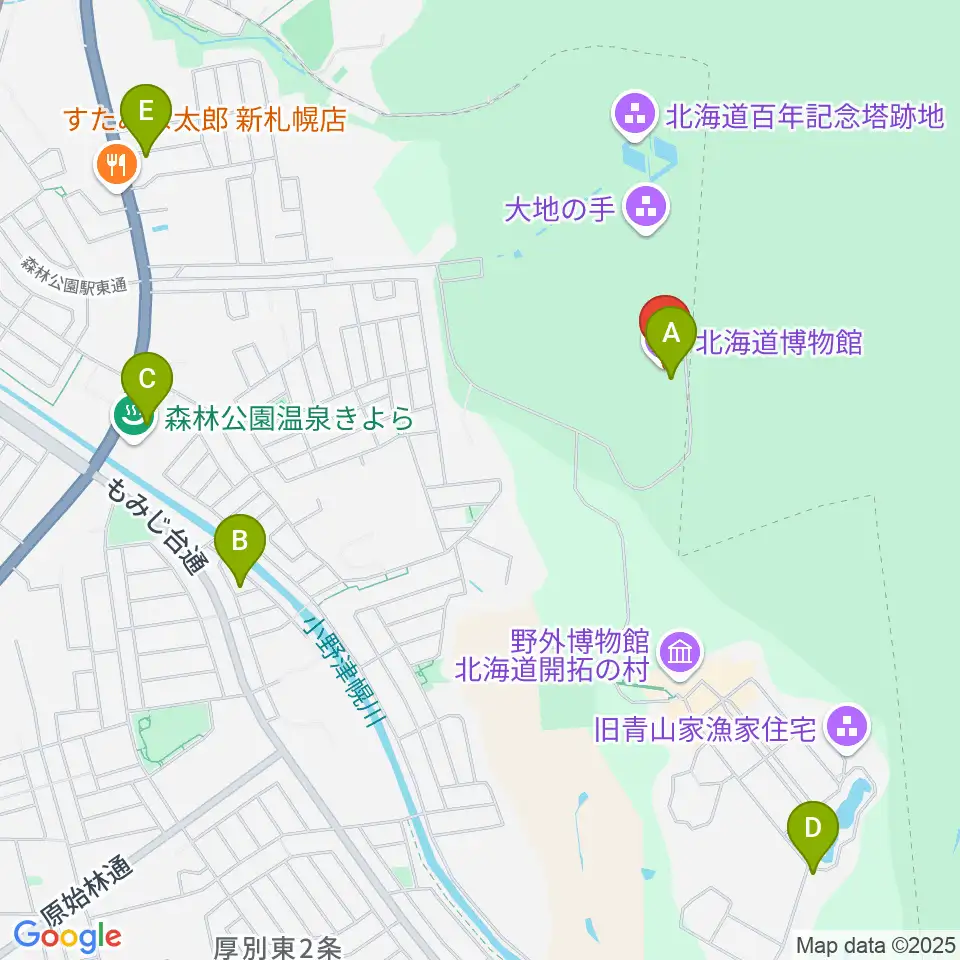 北海道博物館周辺のカフェ一覧地図