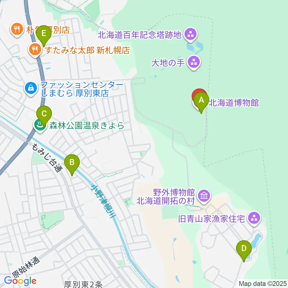 北海道博物館周辺のカフェ一覧地図