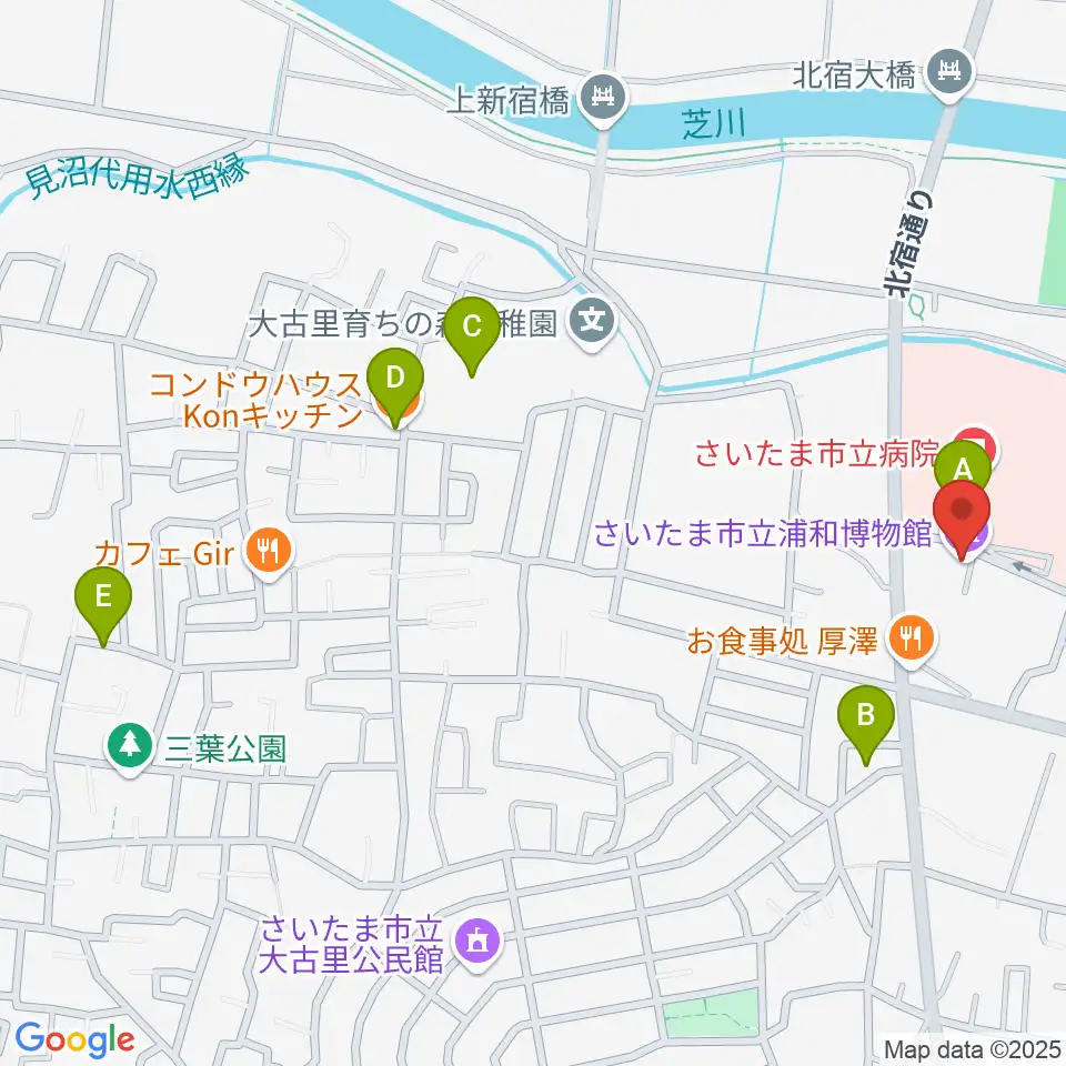 さいたま市立浦和博物館周辺のカフェ一覧地図