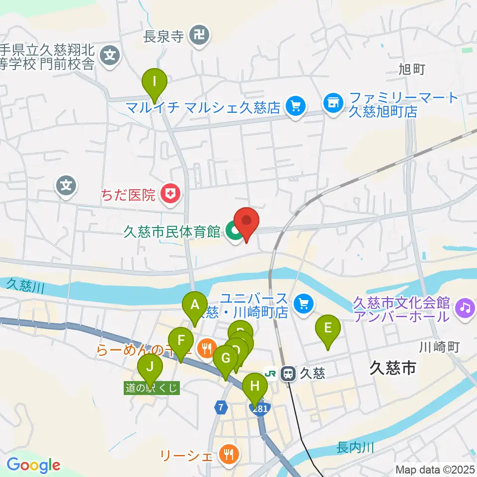 久慈市マリンアリーナ周辺のカフェ一覧地図
