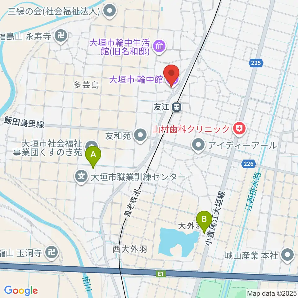 大垣市輪中館周辺のカフェ一覧地図