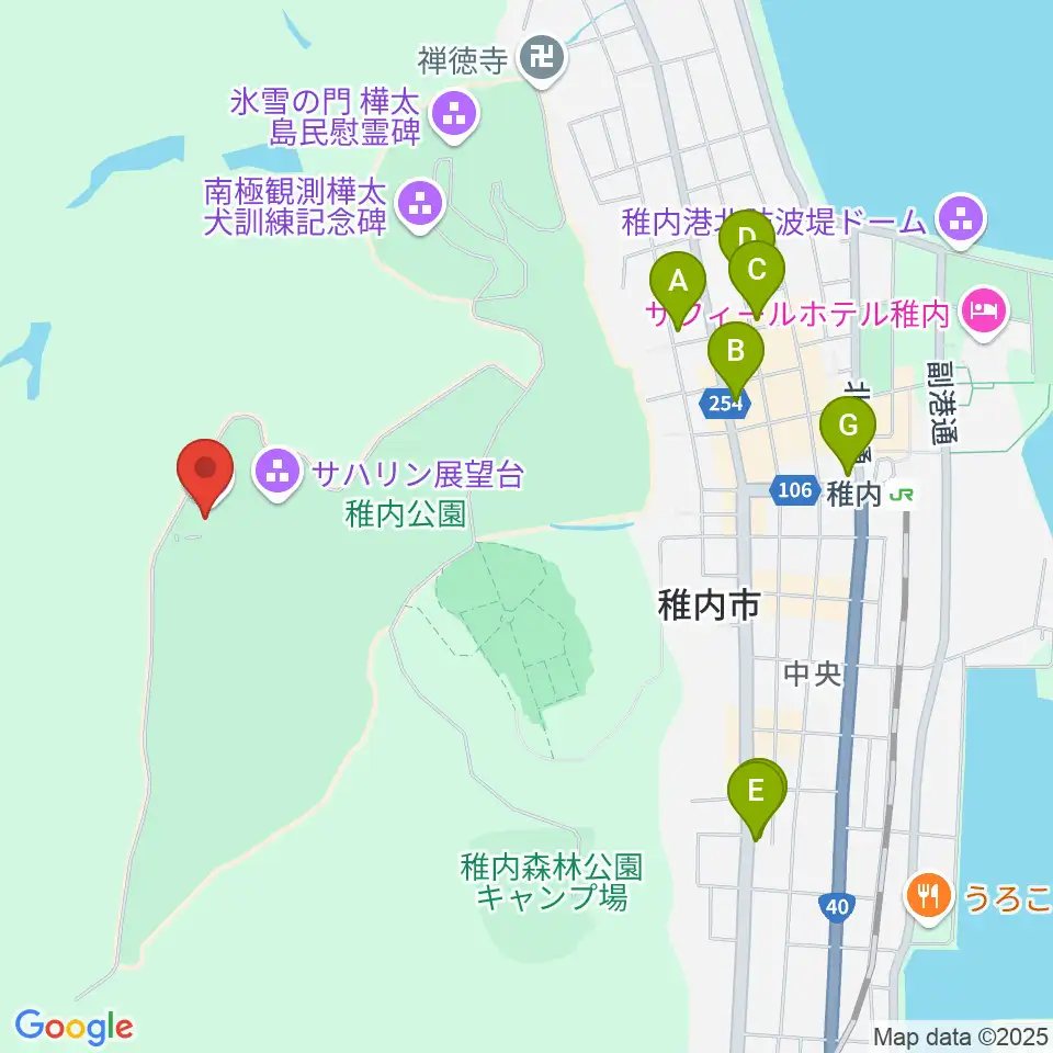稚内市北方記念館周辺のカフェ一覧地図