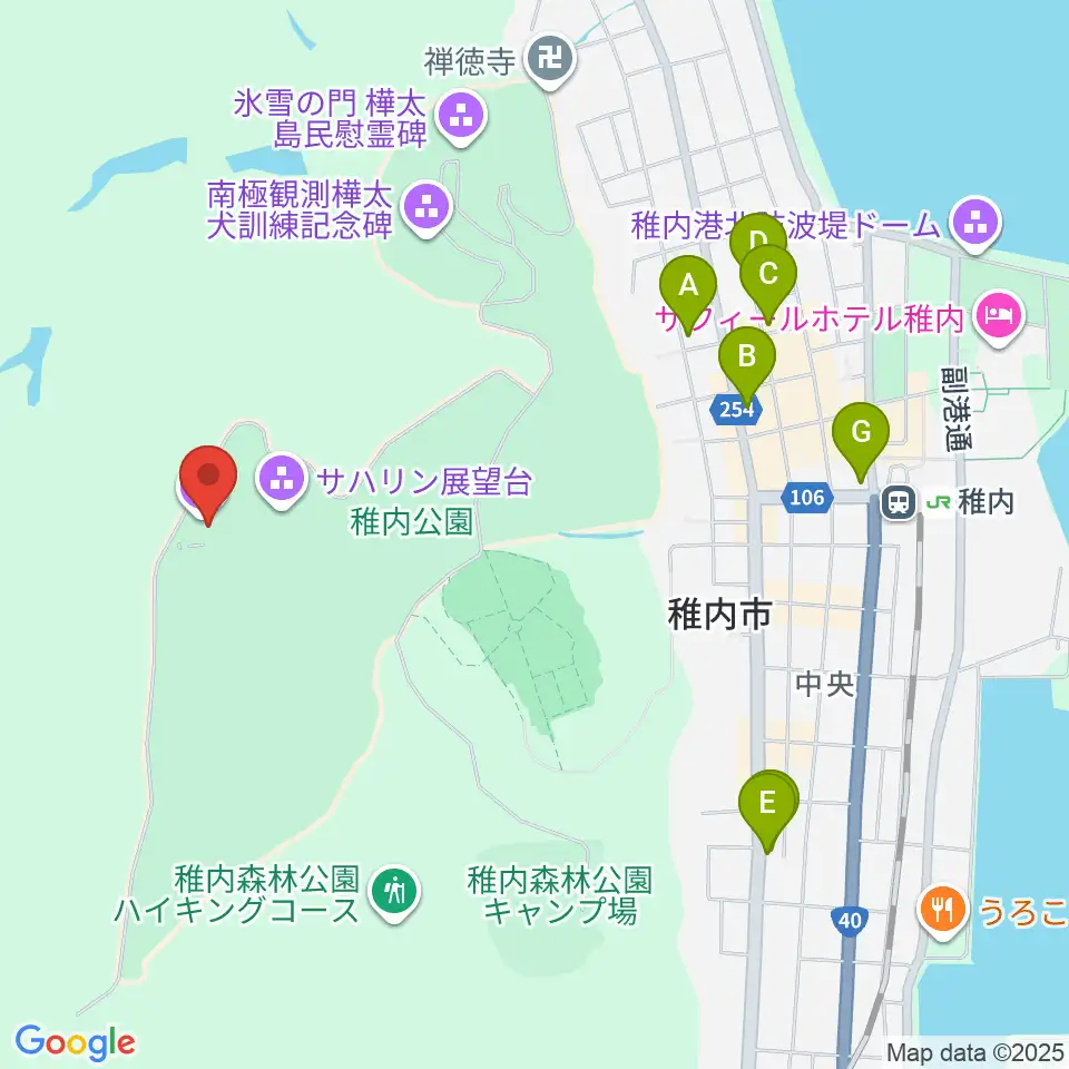 稚内市北方記念館周辺のカフェ一覧地図