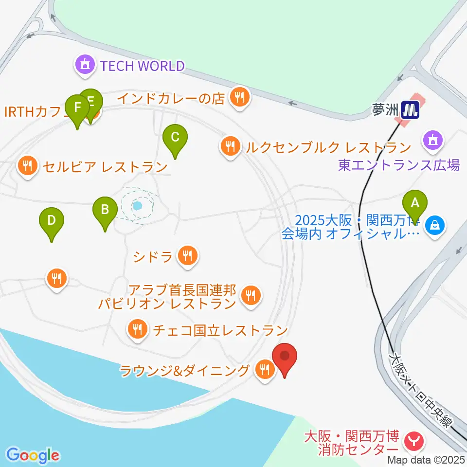 EXPOナショナルデーホール レイガーデン周辺のカフェ一覧地図