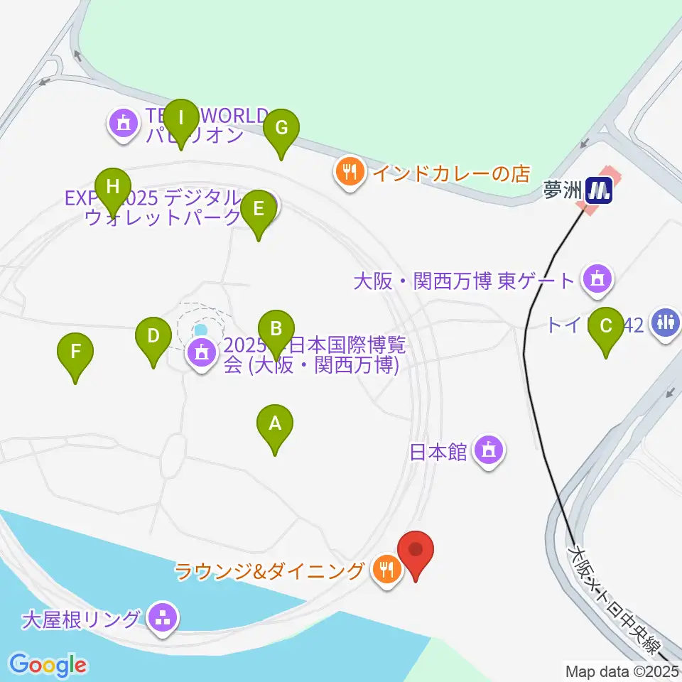 EXPOナショナルデーホール レイガーデン周辺のカフェ一覧地図