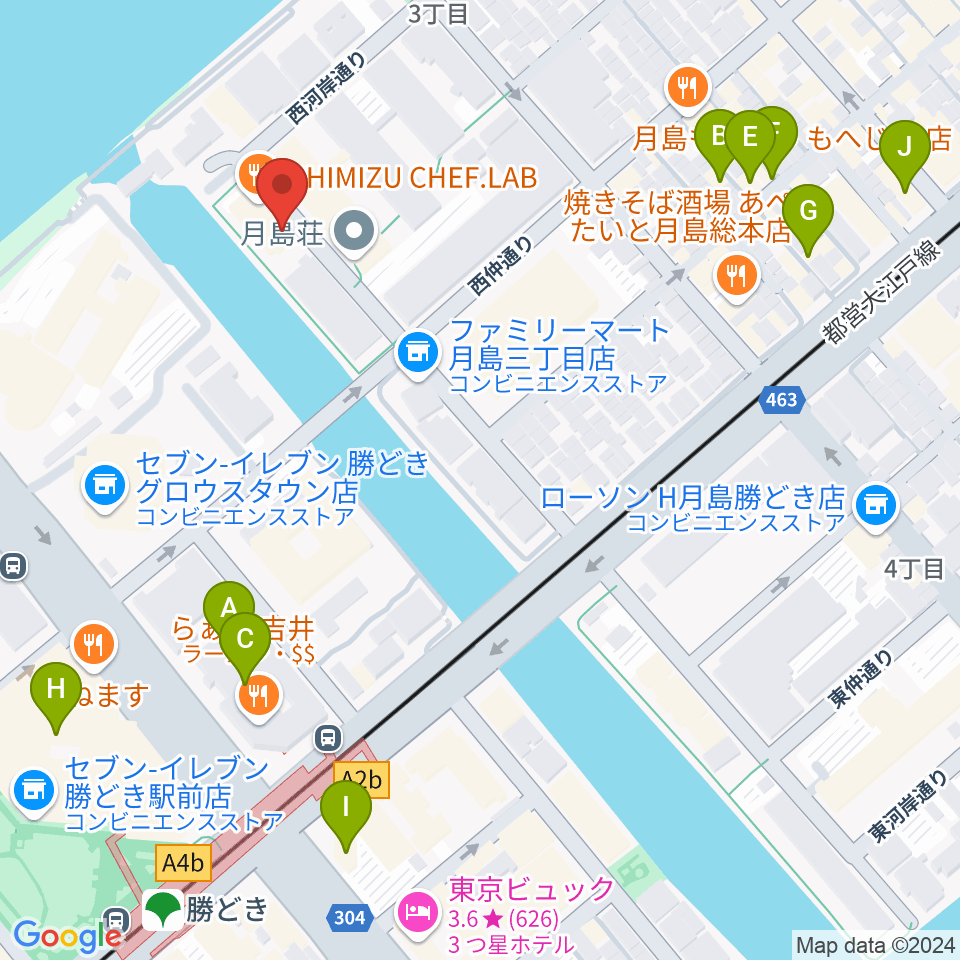 月島ピアノアートサロン周辺のカフェ一覧地図