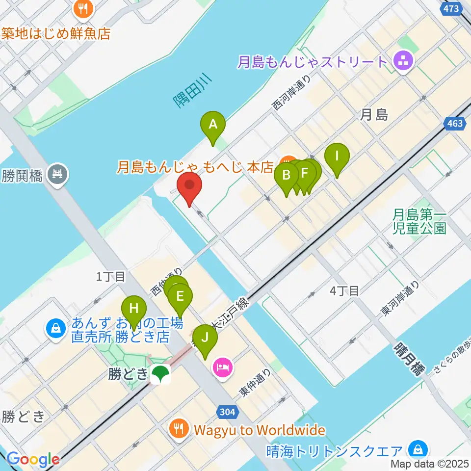 月島ピアノアートサロン周辺のカフェ一覧地図