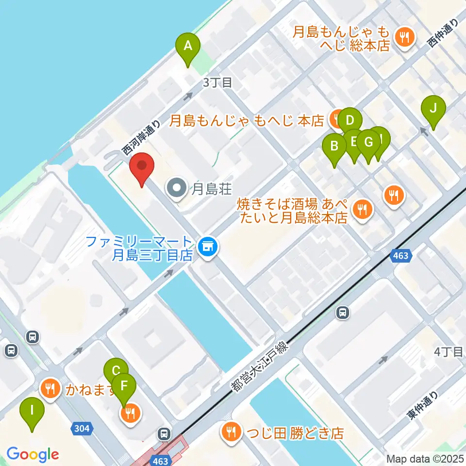 月島ピアノアートサロン周辺のカフェ一覧地図