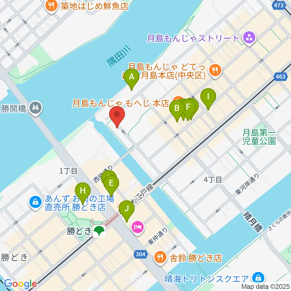 月島ピアノアートサロン周辺のカフェ一覧地図