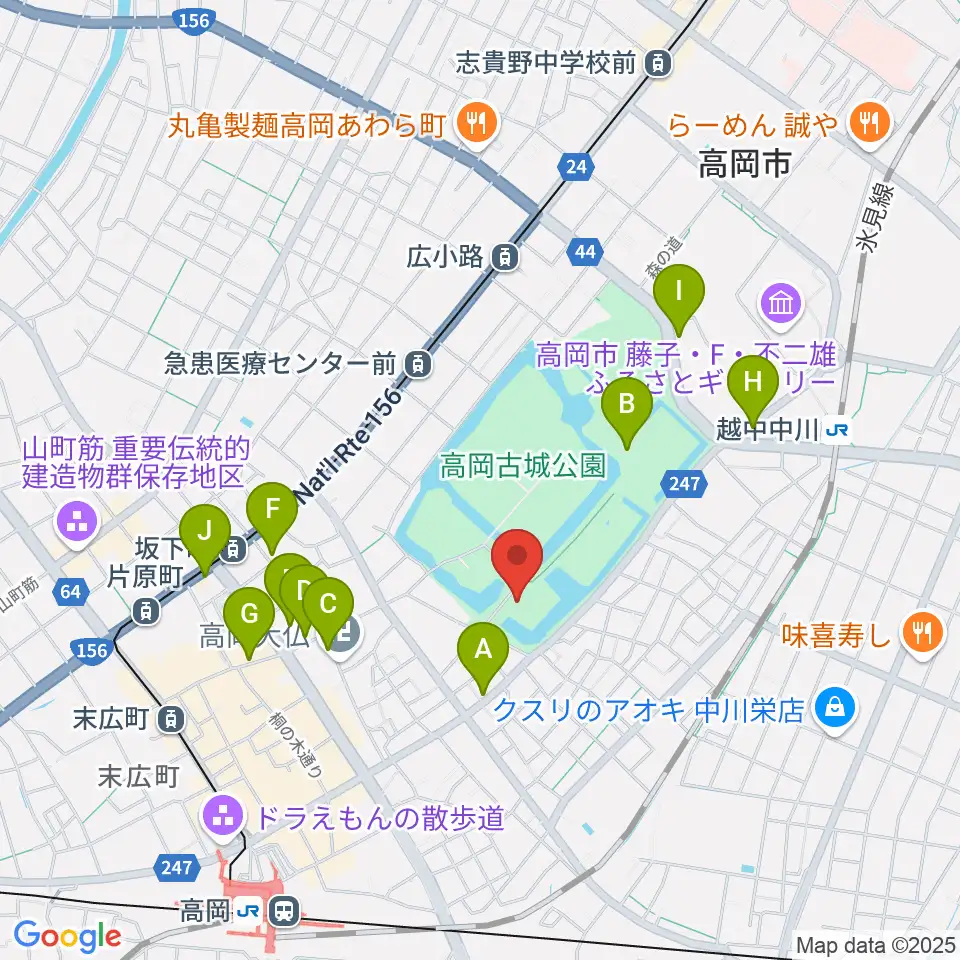 高岡市立博物館周辺のカフェ一覧地図