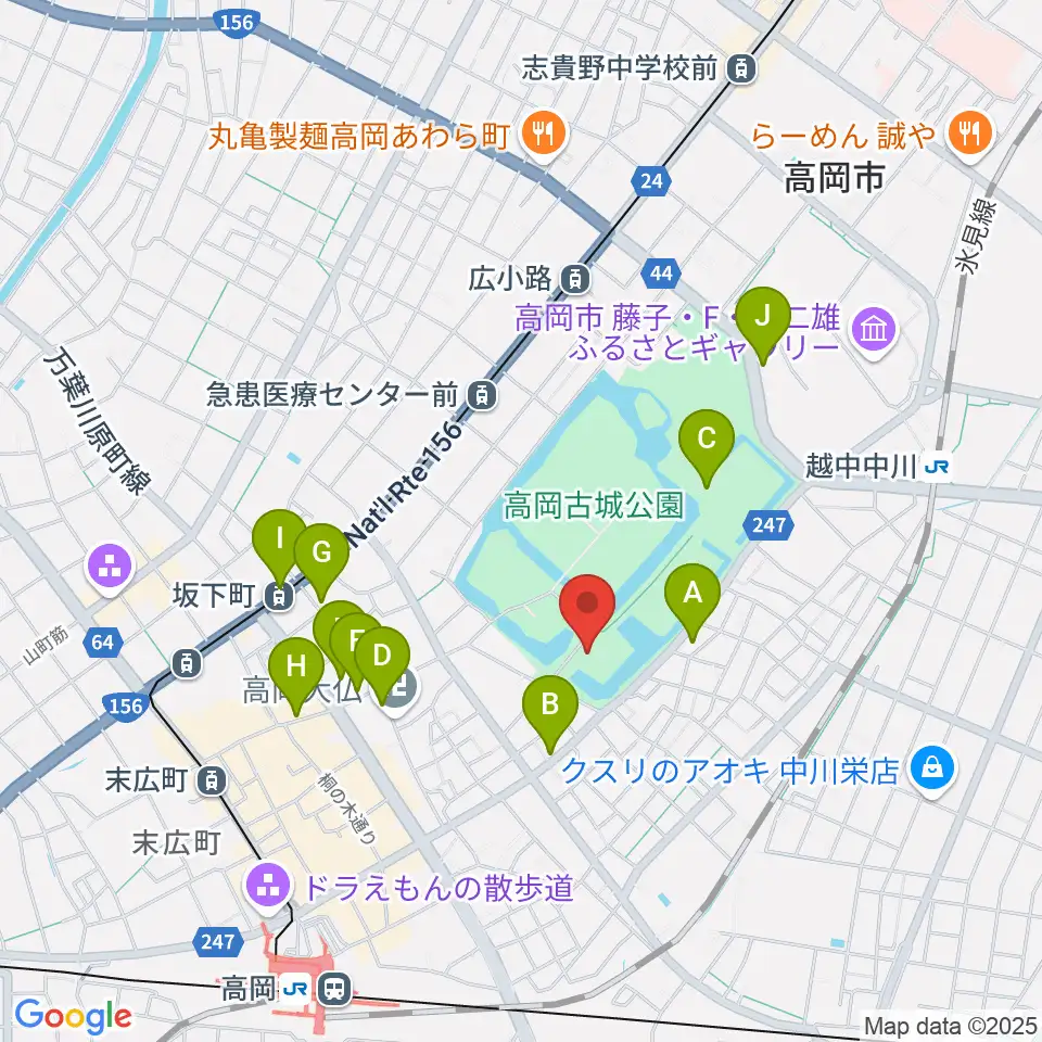 高岡市立博物館周辺のカフェ一覧地図