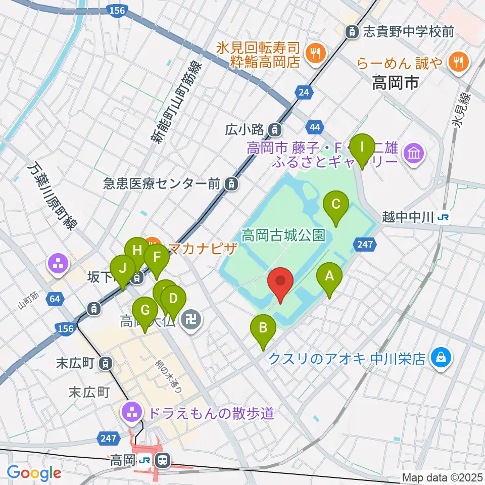 高岡市立博物館周辺のカフェ一覧地図