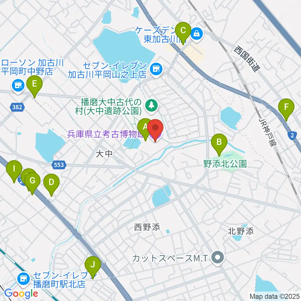 兵庫県立考古博物館周辺のカフェ一覧地図