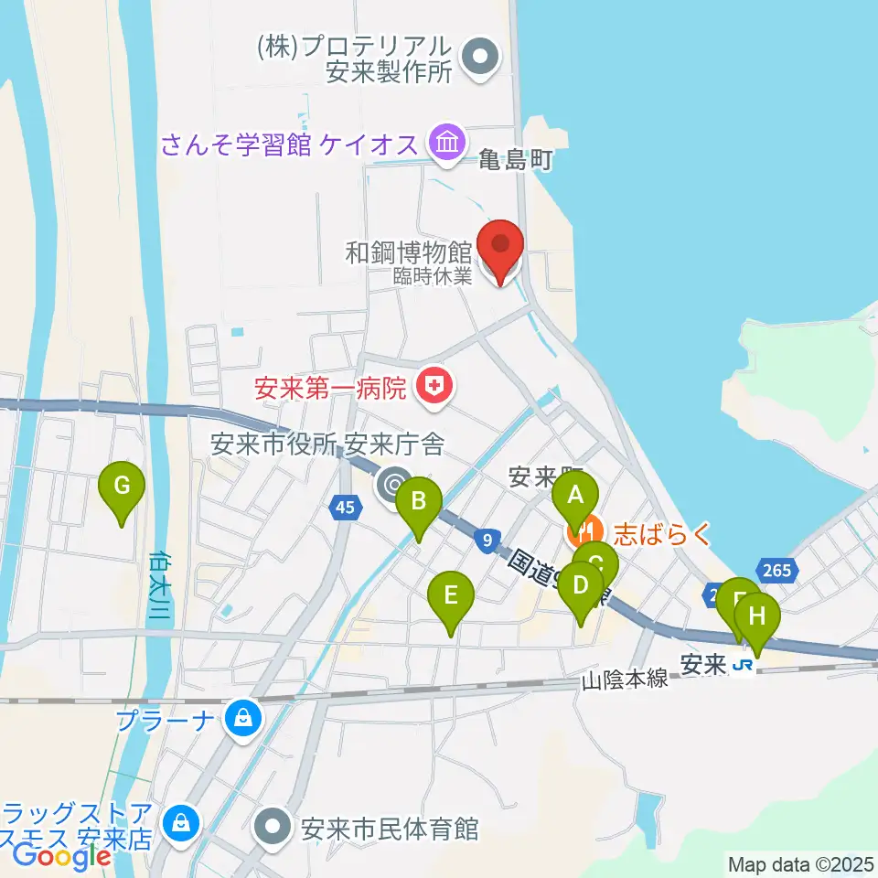 和鋼博物館周辺のカフェ一覧地図