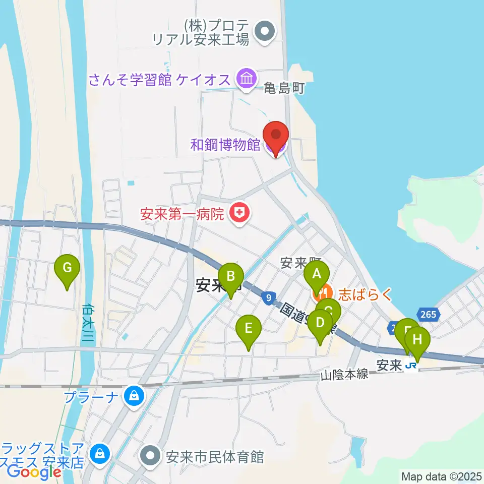 和鋼博物館周辺のカフェ一覧地図