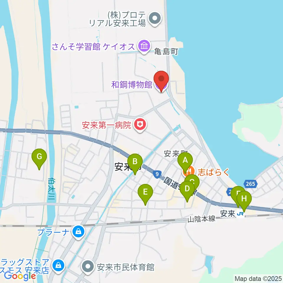 和鋼博物館周辺のカフェ一覧地図