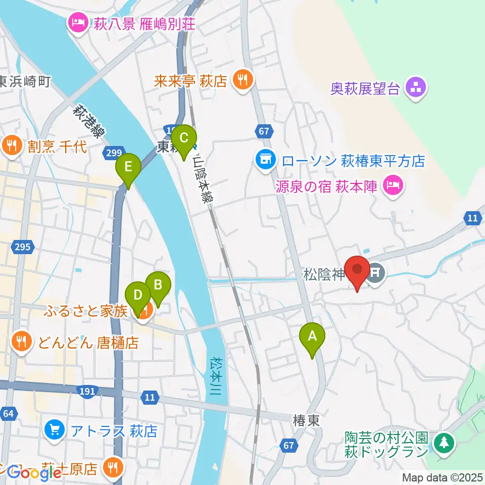 松陰神社宝物殿至誠館周辺のカフェ一覧地図