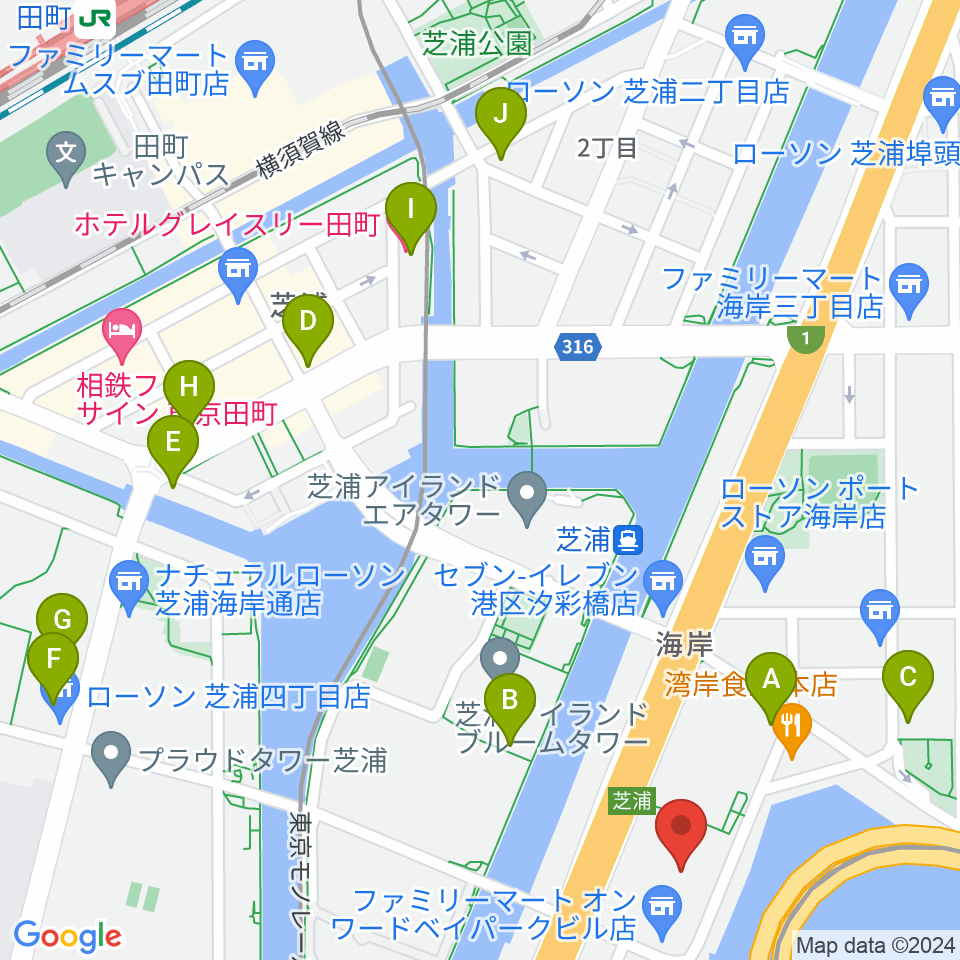 芝浦スタジオ周辺のカフェ一覧地図