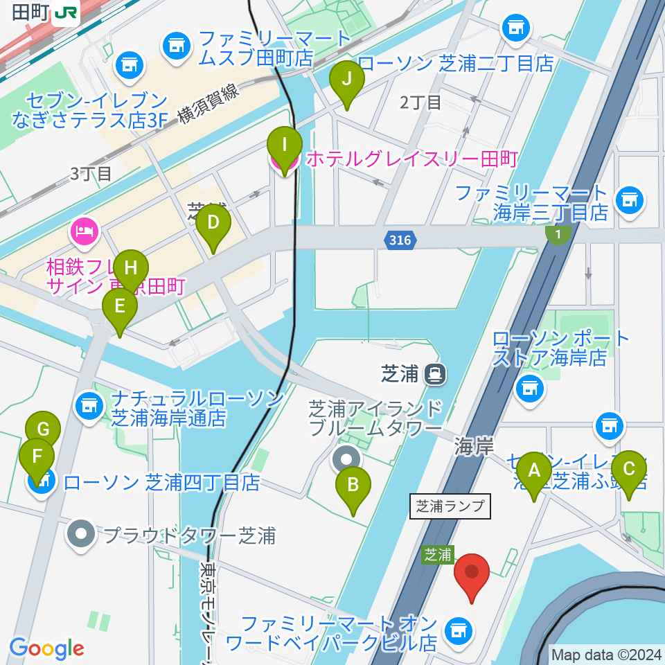 芝浦スタジオ周辺のカフェ一覧地図