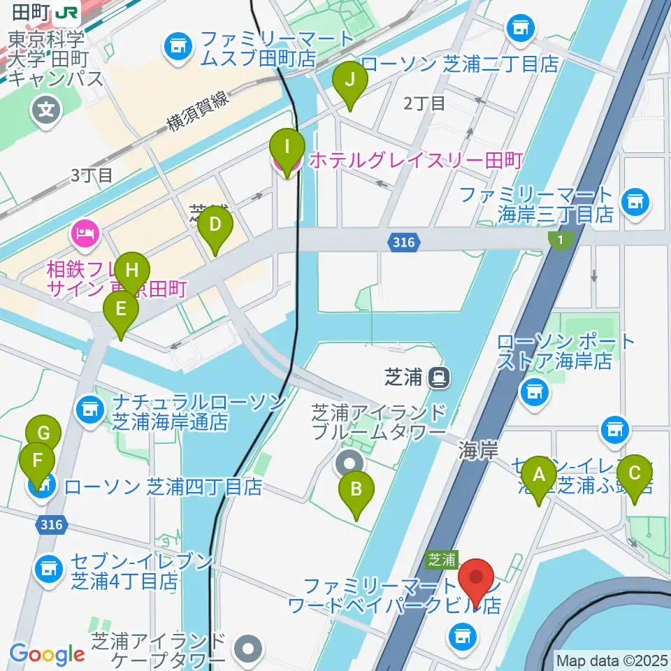 芝浦スタジオ周辺のカフェ一覧地図