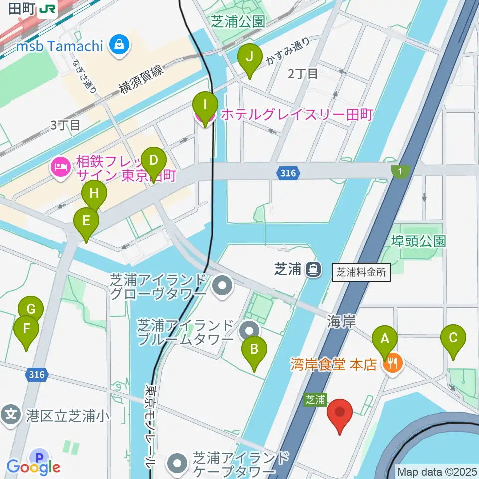 芝浦スタジオ周辺のカフェ一覧地図