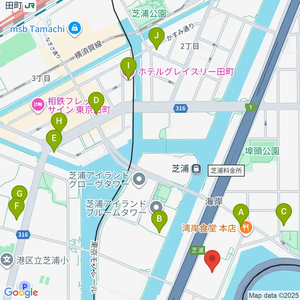 芝浦スタジオ周辺のカフェ一覧地図
