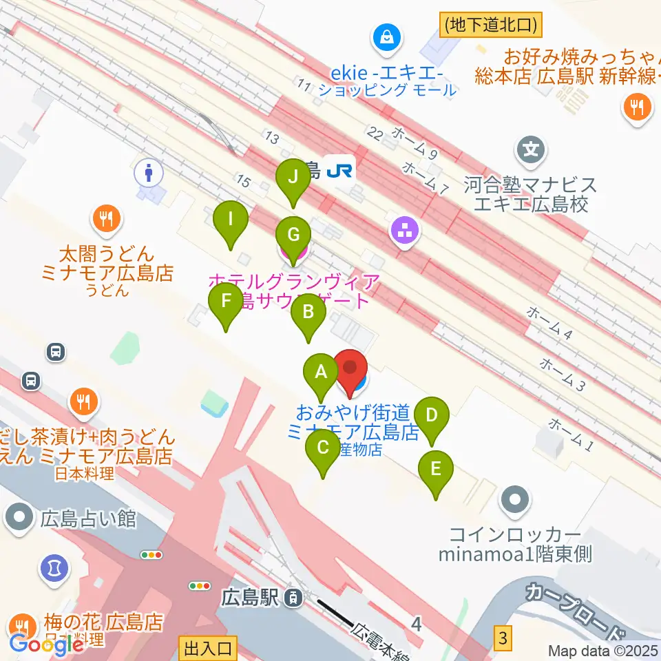 MOVIX広島駅周辺のカフェ一覧地図