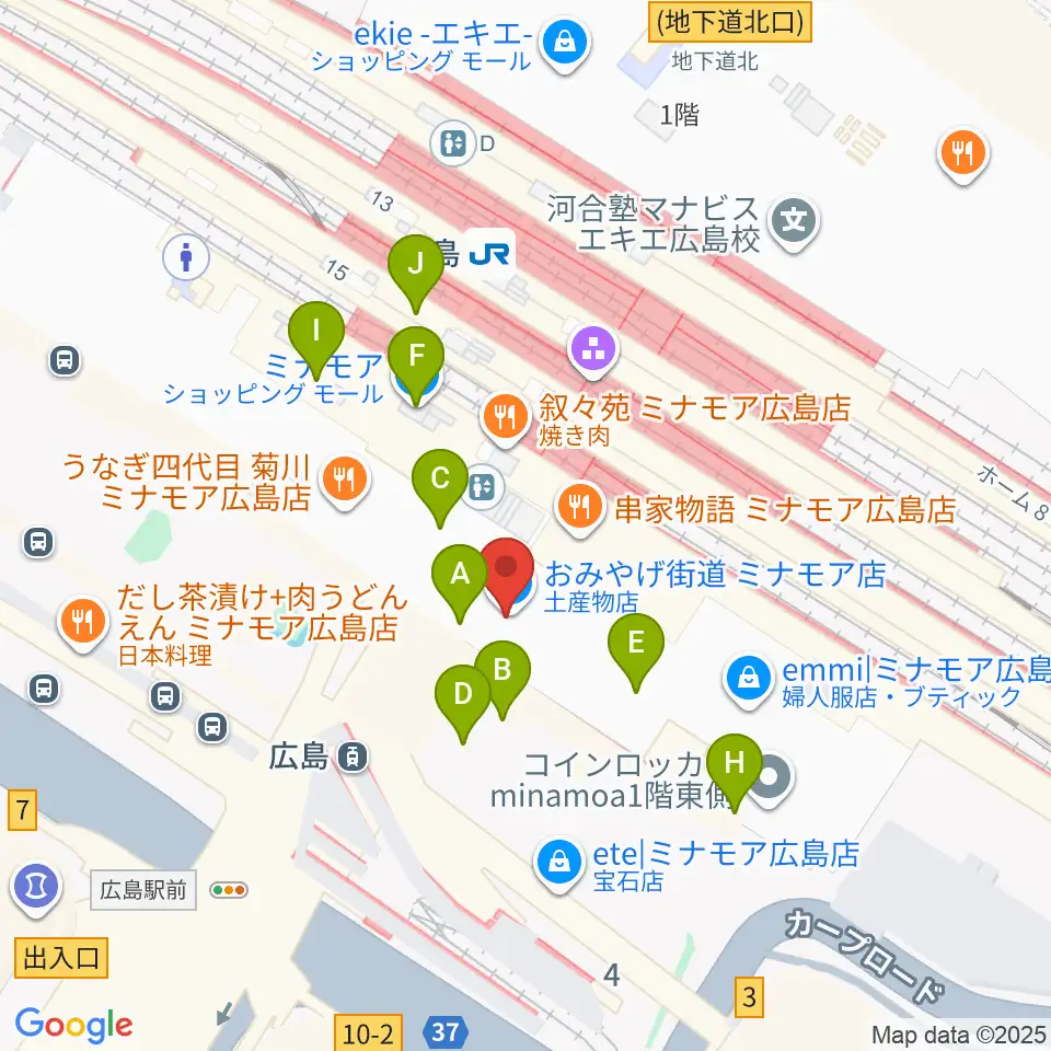 MOVIX広島駅周辺のカフェ一覧地図