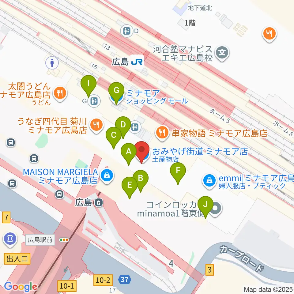MOVIX広島駅周辺のカフェ一覧地図